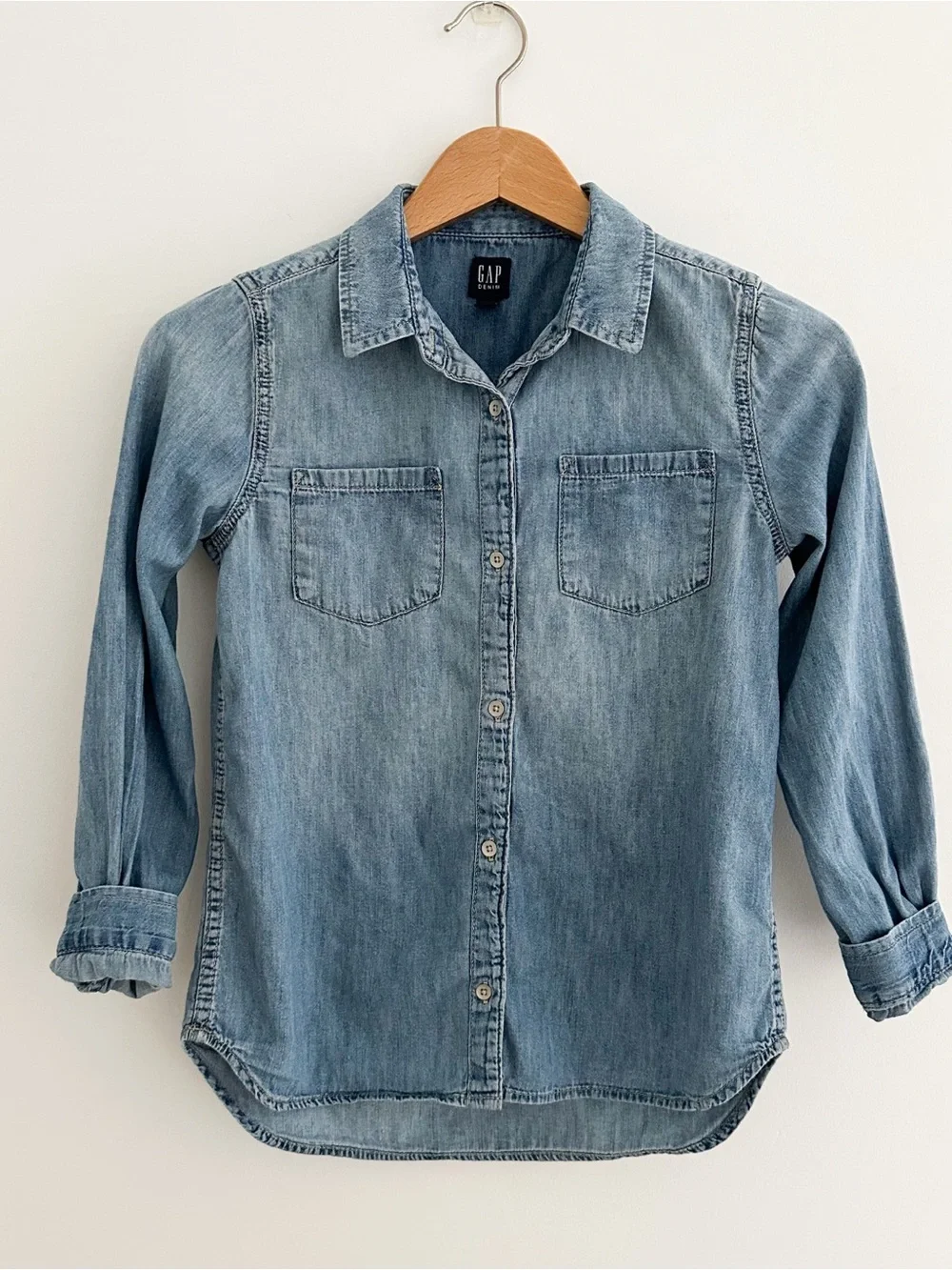 Gap Kids Chambray Denim Button Down Shirt Western Ranch Workwear Utility Size L